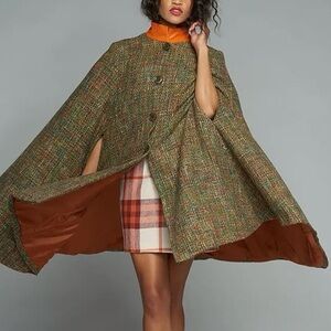 DAM Fashion DEBORAH ANN MACK Lambskin Tweed Wool Poncho Cape With Armhole Size 8